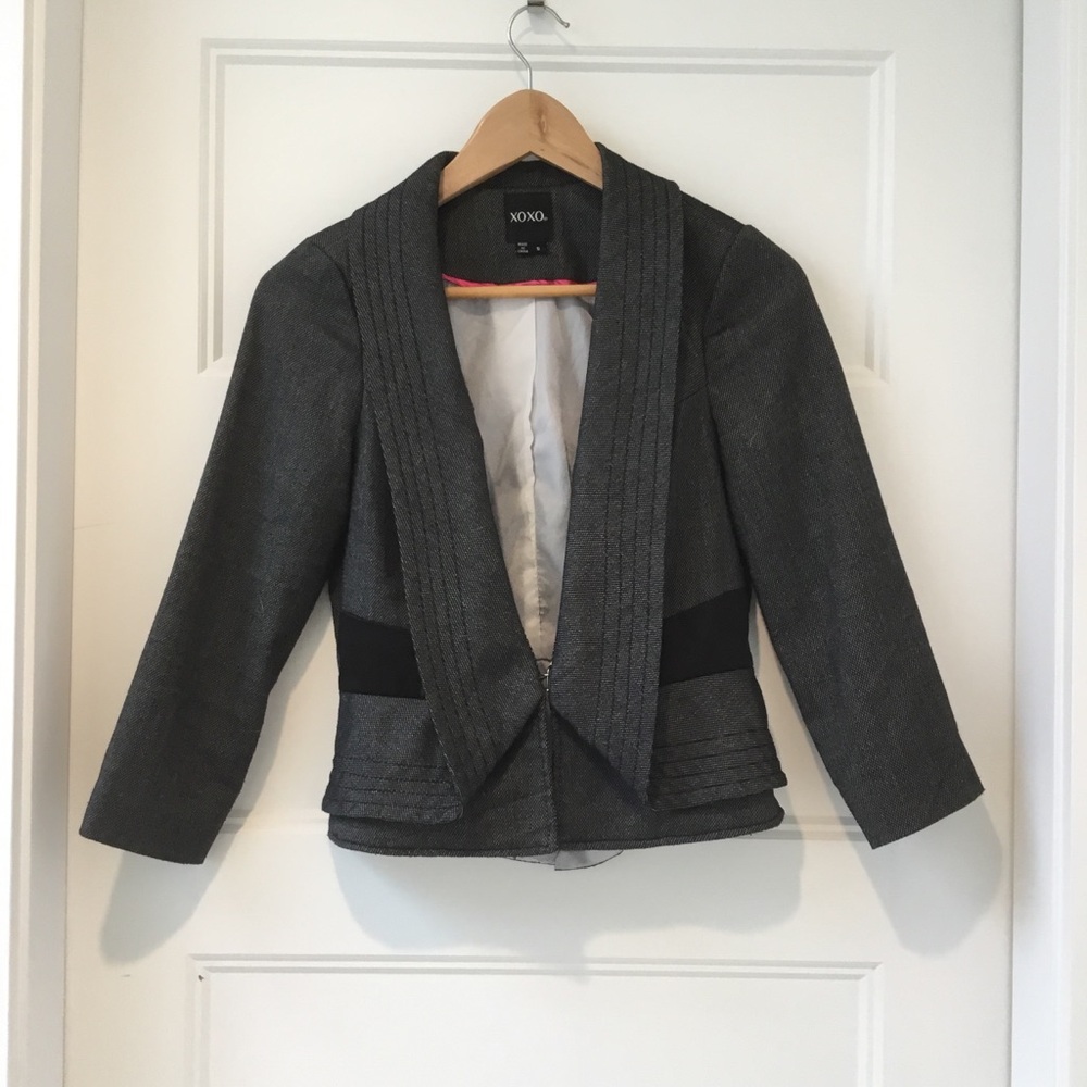 XOXO Gray Blazer with Shawl Collar and Fitted Silhouette